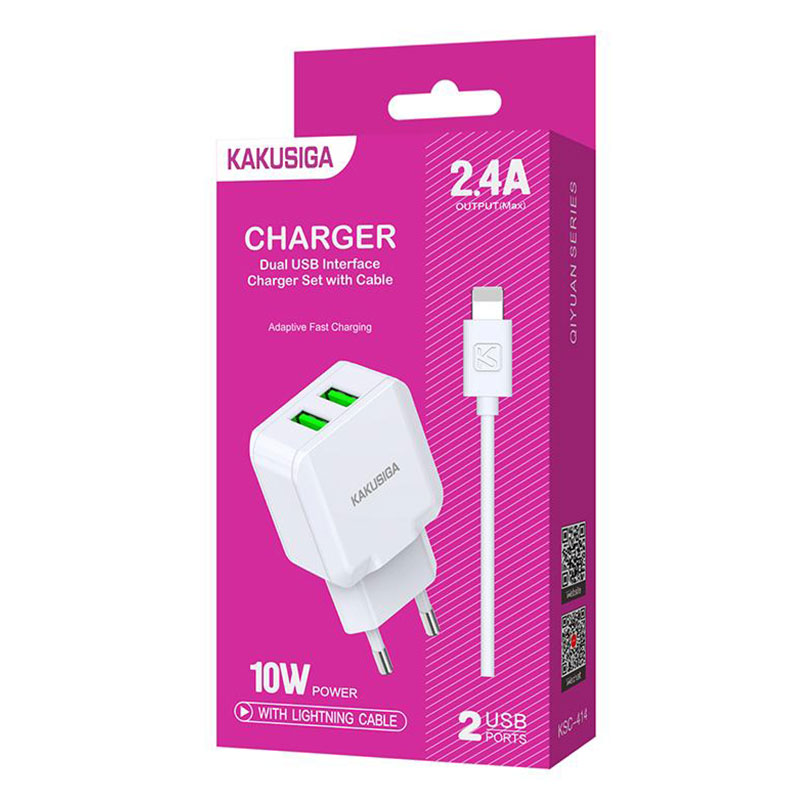 Kaku (KSC-414) - Incarcator Retea + Cablu Lightning, 10W, 2.4A, 2xUSB-A, QC 3.0, White
