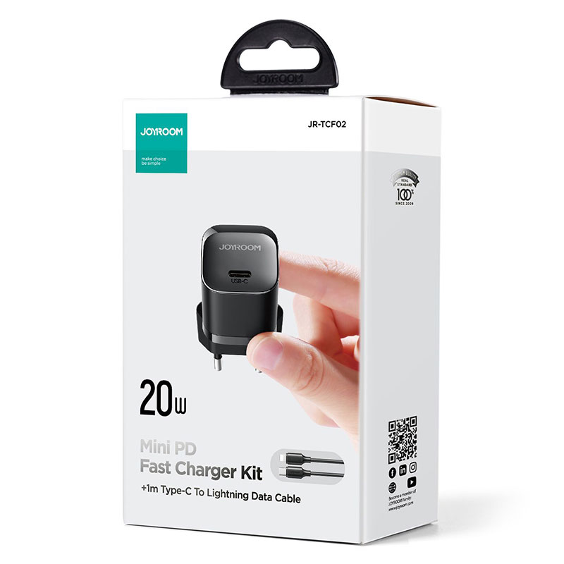 Joyroom (JR-TCF02) - Incarcator Retea + Cablu Lightning, 20W, 1xUSB-C, PD, Compact, WHITE