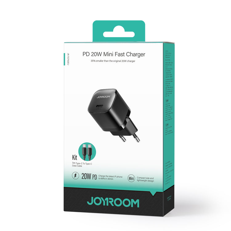 Joyroom (JR-TCF02) - Incarcator Retea + Cablu Lightning, 20W, 1xUSB-C, PD, Compact, Black