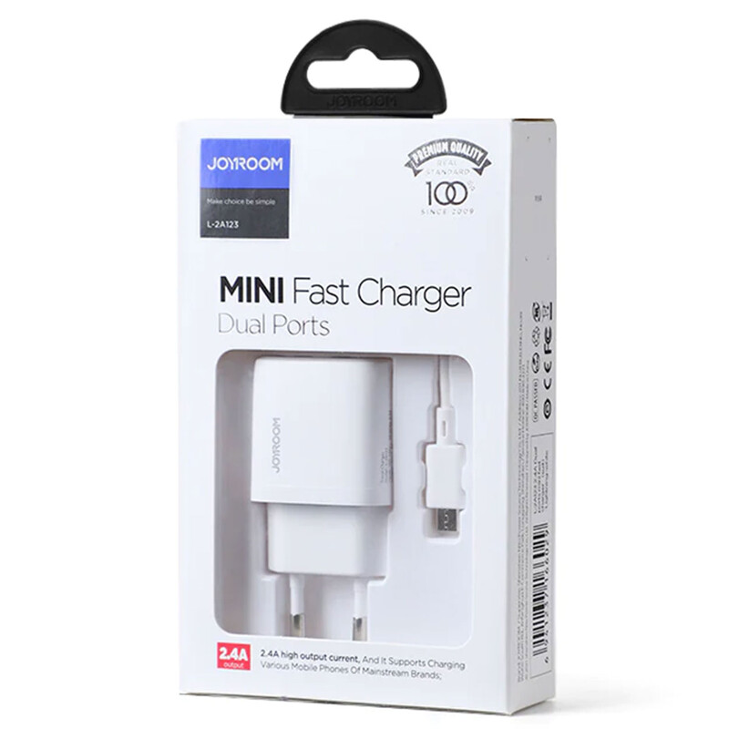 Joyroom (L-2A123) - Incarcator Retea + Cablu MicroUSB, 12W, 2.4A, 2xUSB-A, QC 3.0, White