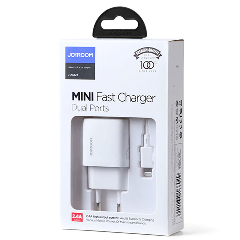 Joyroom (L-2A123) - Incarcator Retea + Cablu Lightning, 12W, 2.4A, 2xUSB-A, QC 3.0, White