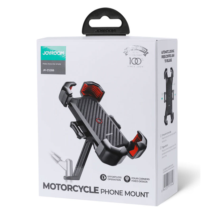 Joyroom (JR-ZS288) - Suport Moto/Bike, cu cleme laterale, fixare dubla, montaj Oglinda, MultiAngle, Secure Lock, Black