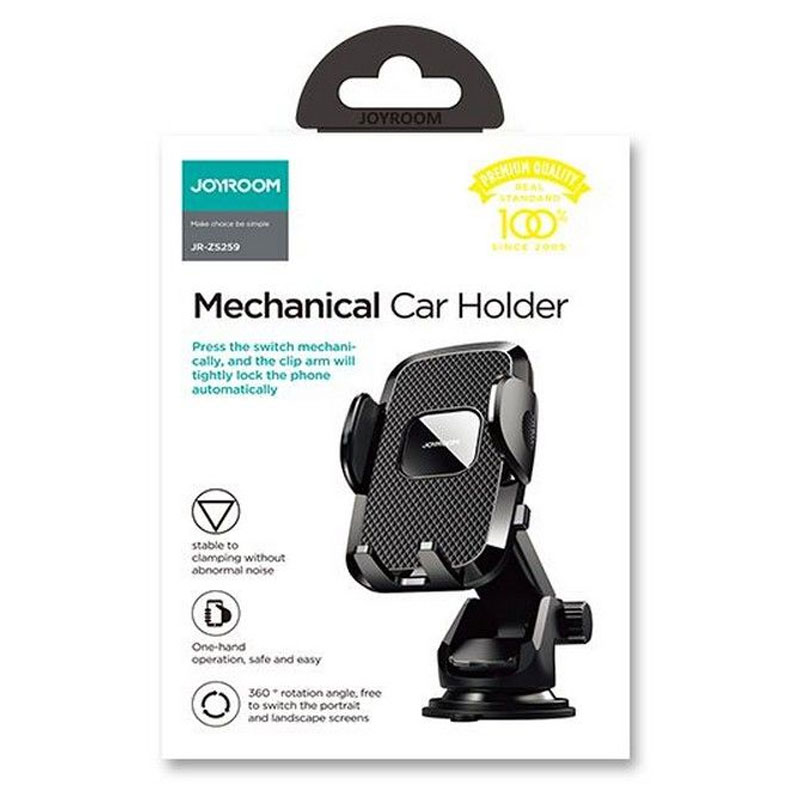 Joyroom (JR-ZS259) - Suport Auto, cu cleme laterale, montaj Bord, MultiAngle, brat ajustabil, Black