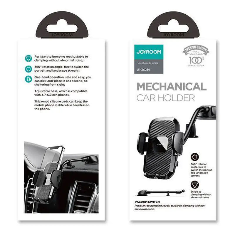 Joyroom (JR-ZS259) - Suport Auto, cu cleme laterale, montaj Cockpit Bord, MultiAngle, brat flexibil, Black