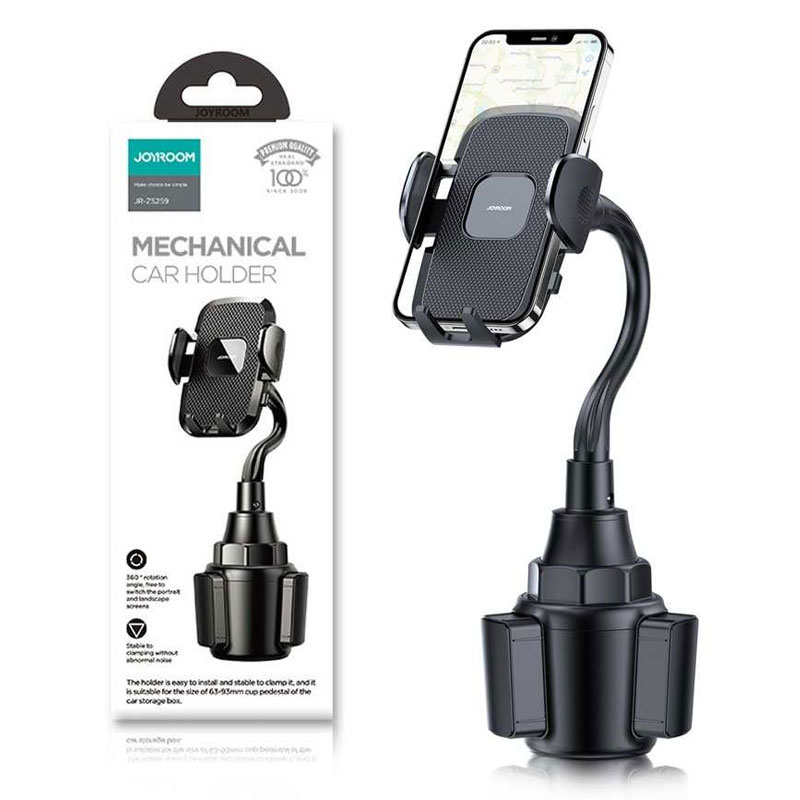 Joyroom (JR-ZS259) - Suport Auto, cu cleme laterale, montaj Cup Holder, MultiAngle, brat flexibil, Black