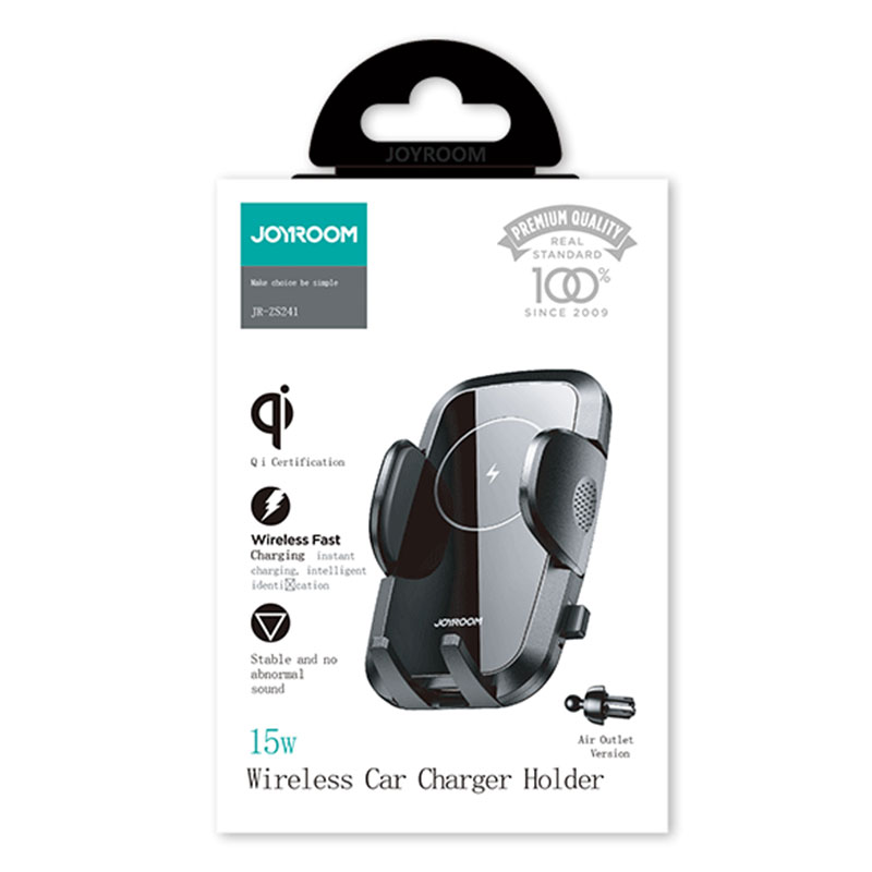 Joyroom (JR-ZS241) - Suport Auto cu incarcare Wireless, 15W, cu cleme laterale, montaj Ventilatie, cablu USB-C, 1m, Black
