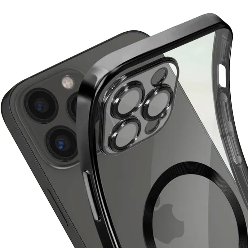 Husa Plating - iPhone 11 Pro Max - silicon cu MagSafe, Slim, Clear, Black