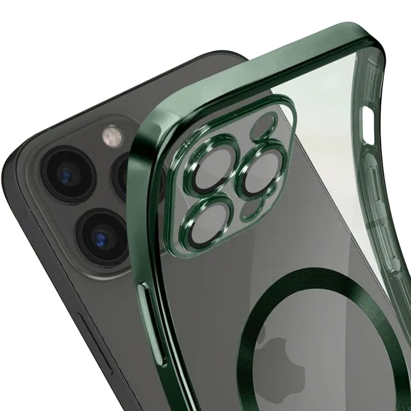 Husa Plating - iPhone 11 Pro Max - silicon cu MagSafe, Slim, Clear | Green