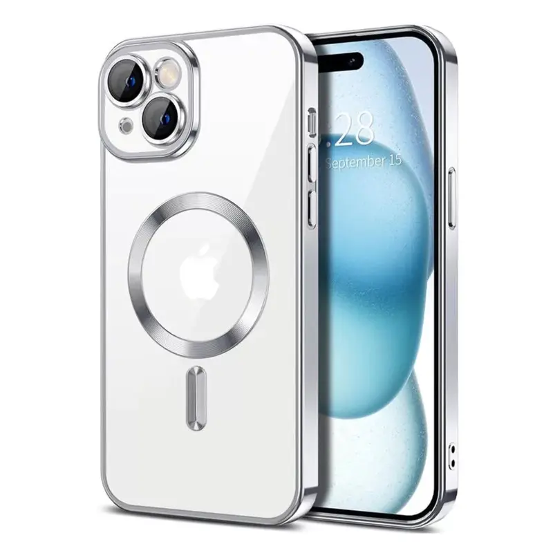 Husa Plating - iPhone 12 Pro Max - silicon cu MagSafe, Slim, Clear | Silver