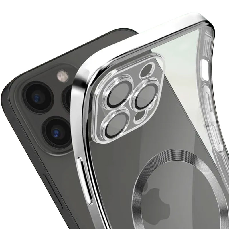 Husa Plating - iPhone 13 - silicon cu MagSafe, Slim, Clear | Silver
