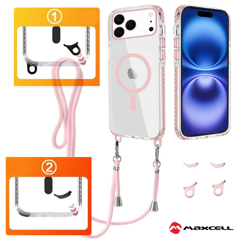 Husa MagFrame » iPhone 14 Pro, AntiDrop 2in1, Snur Detasabil, CLEAR / PINK frame