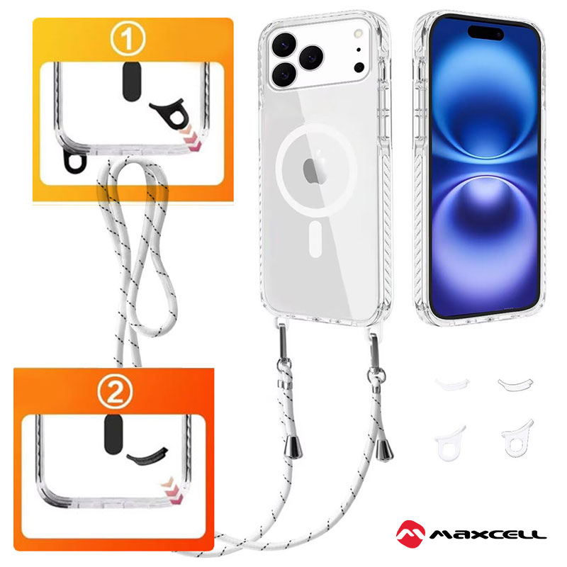 Husa MagFrame » iPhone 15 Pro Max, AntiDrop 2in1, Snur Detasabil, CLEAR / WHITE frame