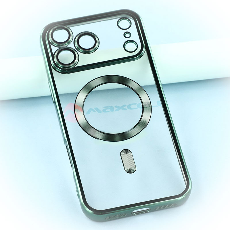 Husa Plating » iPhone 17 Pro Max, MagCase, TPU Clear, frame GREEN