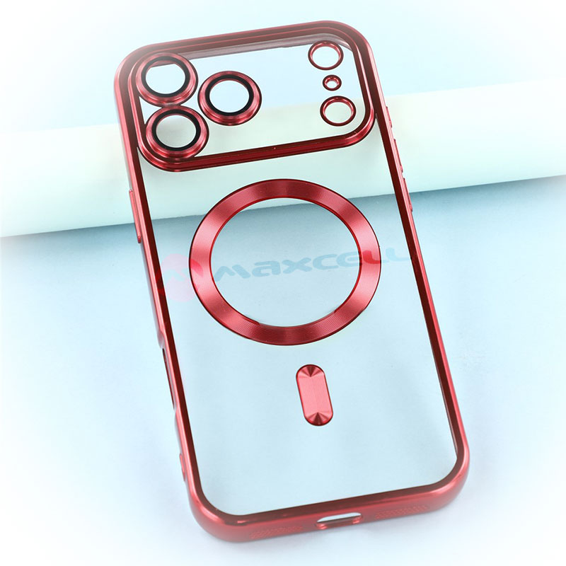 Husa Plating » iPhone 17 Pro Max, MagCase, TPU Clear, frame RED