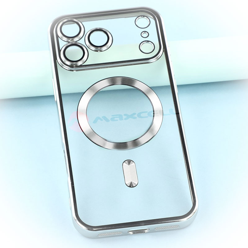 Husa Plating » iPhone 17 Pro Max, MagCase, TPU Clear, frame SILVER