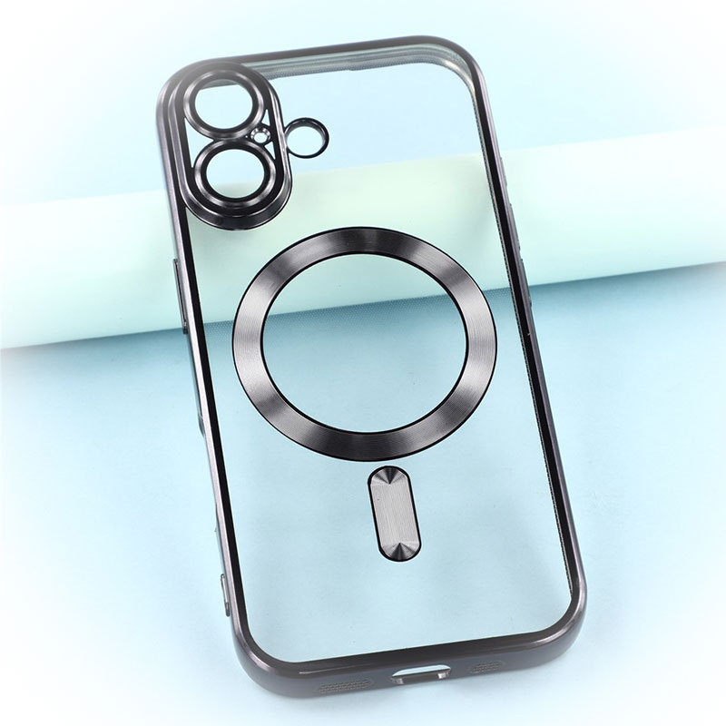 Husa Plating » iPhone 17, MagCase, TPU Clear, frame BLACK
