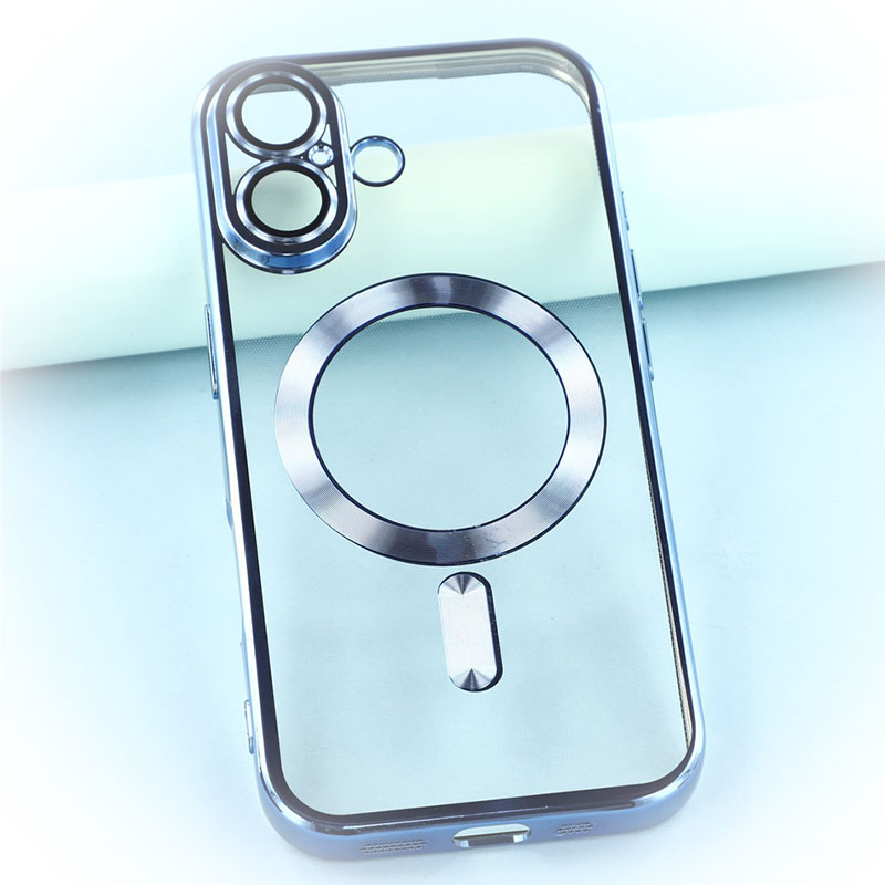 Husa Plating » iPhone 17, MagCase, TPU Clear, frame BLUE
