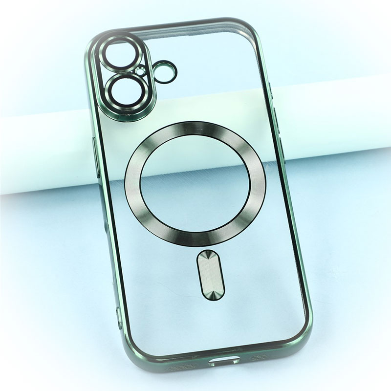 Husa Plating » iPhone 17, MagCase, TPU Clear, frame GREEN