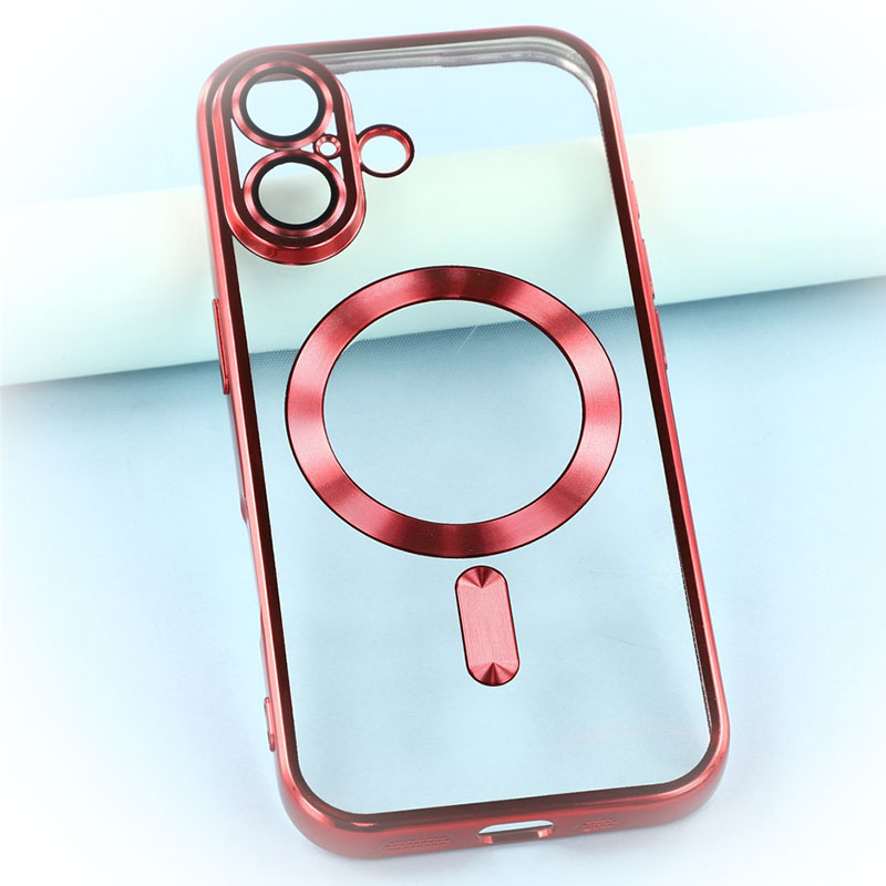 Husa Plating » iPhone 17, MagCase, TPU Clear, frame RED