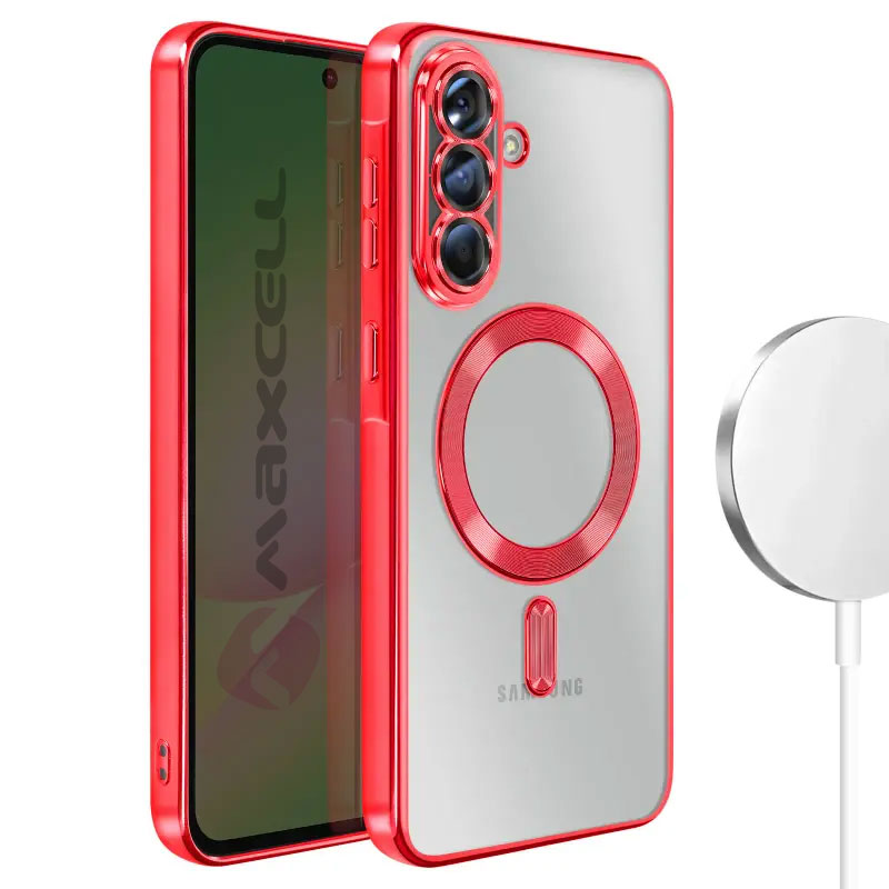 Husa Plating » Samsung A07 (A076) (A075), MagCase, TPU Clear, frame RED