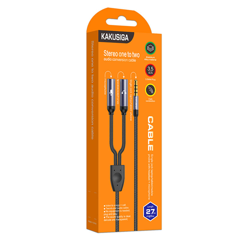 Kaku (KSC-570) - Cablu, Audio Y Splitter, 2x Jack 3.5mm (F) - la Jack 3.5mm (M) - 27cm, Black