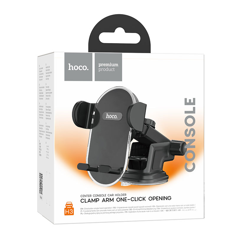 Hoco (H3) - Suport Auto, cu cleme laterale, montaj Bord, MultiAngle, brat ajustabil, Black