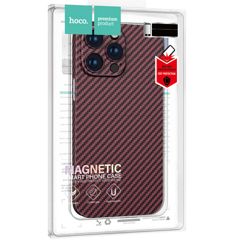 Husa Hoco » iPhone 14 - MagSafe, Carbon, Thin, Bordo