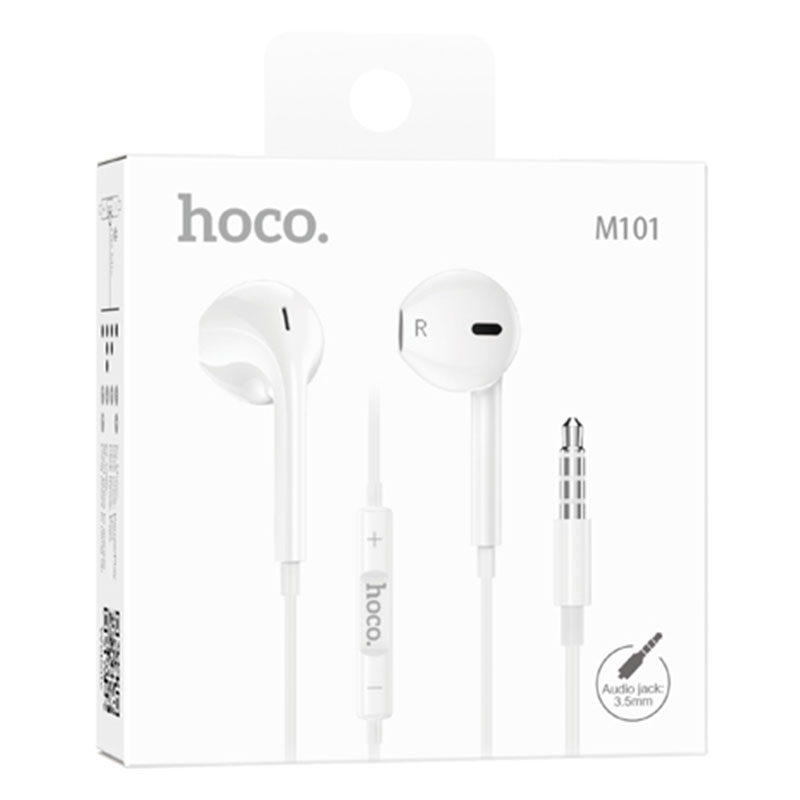 Hoco (M101) - Casti cu Fir, In Ear, 3.5mm, 1.2m, Mic & Volume Key, HiFi, White