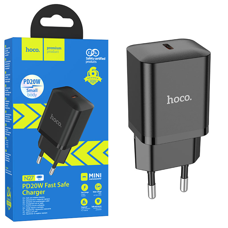 Hoco (N27) - Incarcator Retea, 20W, 1xUSB-C, PD, Black