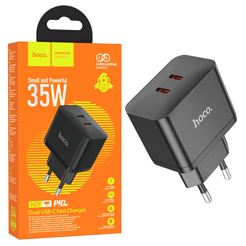 Hoco (N29) - Incarcator Retea, 35W, 2xUSB-C, PD, Black
