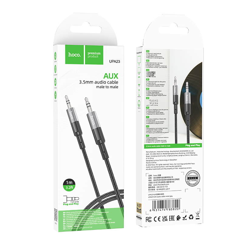 Hoco (UPA23) - Cablu Audio, Jack 3.5mm (M) - la Jack 3.5mm (M) - 1m, Black