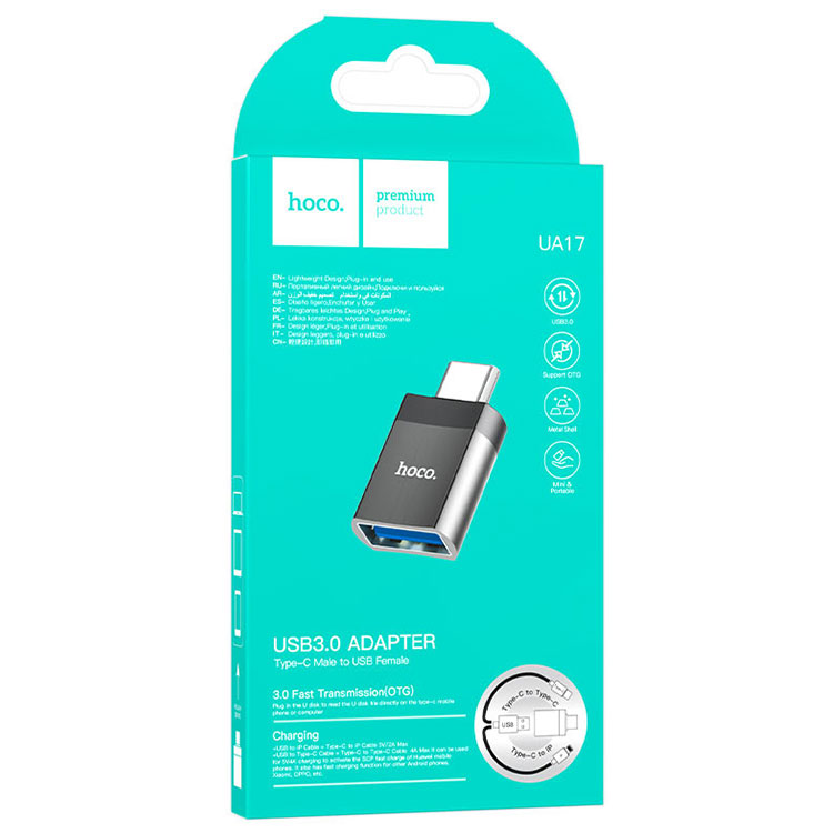 Hoco (UA17) - Adaptor OTG Transfer, USB-A la USB-C, Black