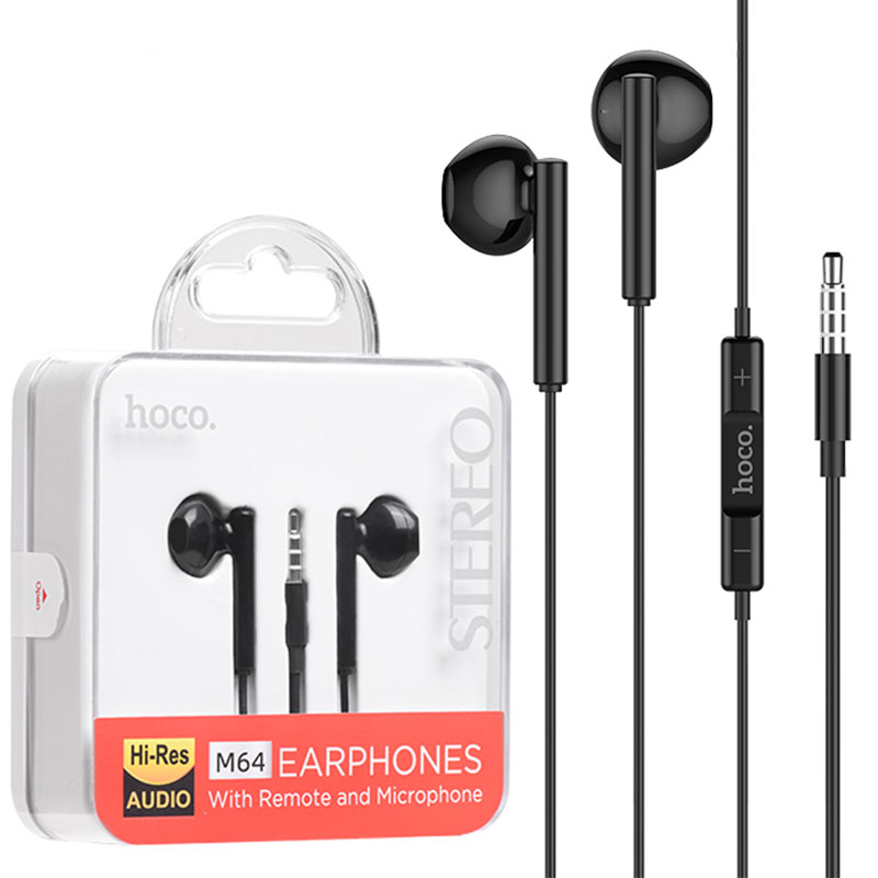 Hoco (M64) - Handsfree, In Ear, 3.5mm, 1.2m, Driving, Mic & Volume Key, HiFi, Black