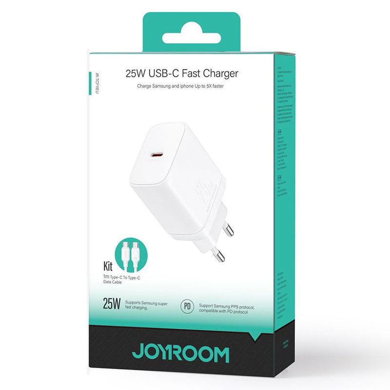 Joyroom (JR-TCF11) - Incarcator Retea + Cablu USB-C, 25W, 1xUSB-C, PD, White