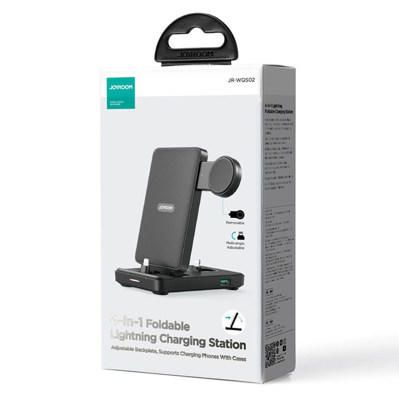 Joyroom (JR-WQS02) - Incarcator Wireless, Statie 4 in 1, Lightning, 7.5W, Qi Charging, tip Stand, Foldable, Black