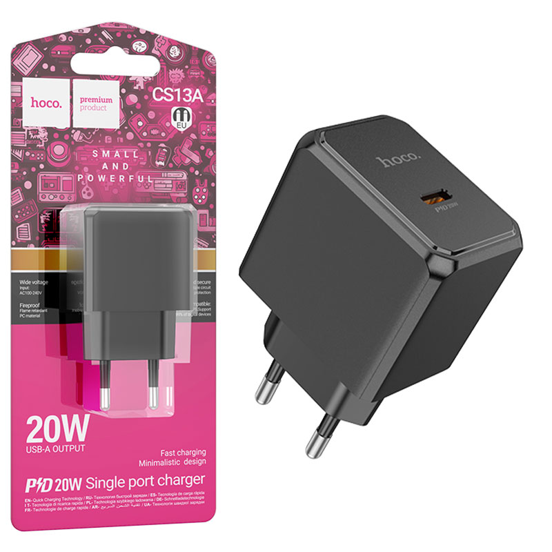Hoco (CS13A) - Incarcator Retea, 20W, 1xUSB-C, PD, Black