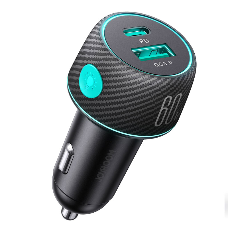 Joyroom (JR-CCN01) - Incarcator Auto, 1xUSB-A, 1xUSB-A, QC 3.0, Multicolor Ambient, Black