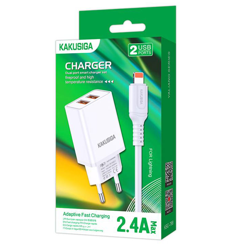 Kaku (KSC-788) - Incarcator Retea + Cablu Lightning, 18W, 2.4A, 2xUSB-A, QC 3.0, White