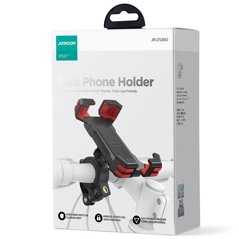 Joyroom (JR-ZS360) - Suport Moto/Bike, cu cleme laterale, montaj Ghidon, Shockproof, 4 Corners, Black