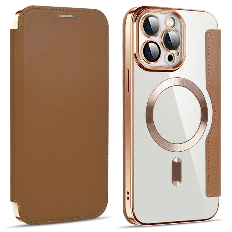 Husa MagFlip » iPhone 13 Pro Max, Magnet, RFID protect, Leather, Chrome Edge, Gold