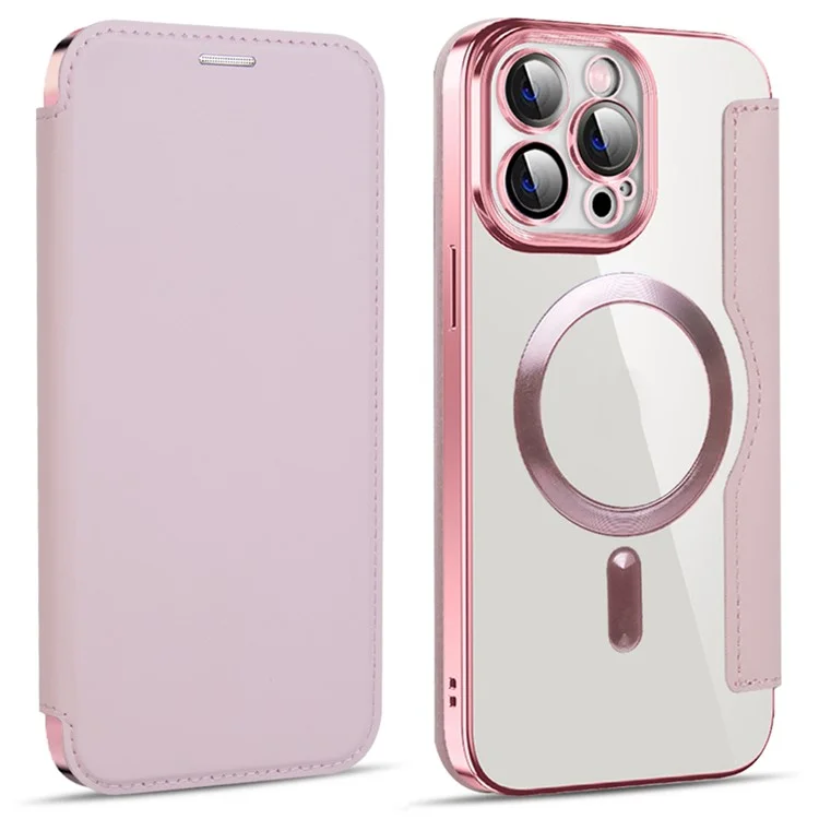 Husa MagFlip » iPhone 13 Pro Max, Magnet, RFID protect, Leather, Chrome Edge, Pink