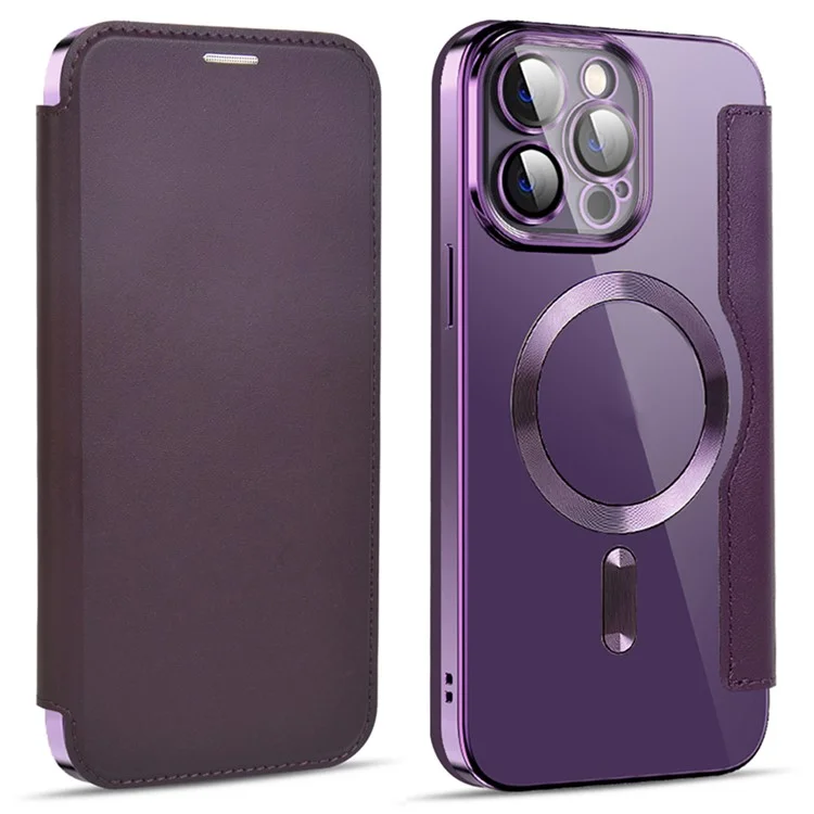 Husa MagFlip » iPhone 13 Pro Max, Magnet, RFID protect, Leather, Chrome Edge, Purple