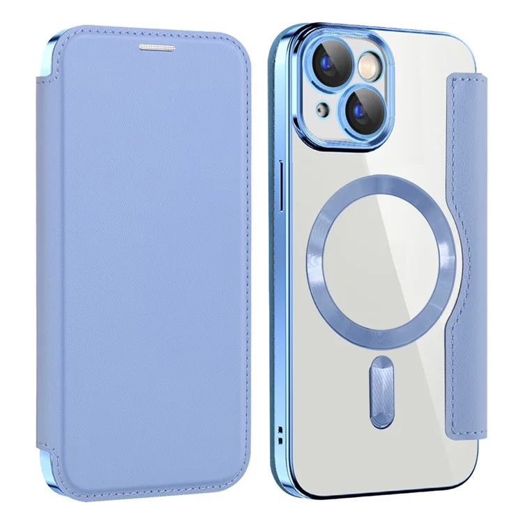Husa MagFlip » iPhone 14, Magnet, RFID protect, Leather, Chrome Edge, Sky BLUE