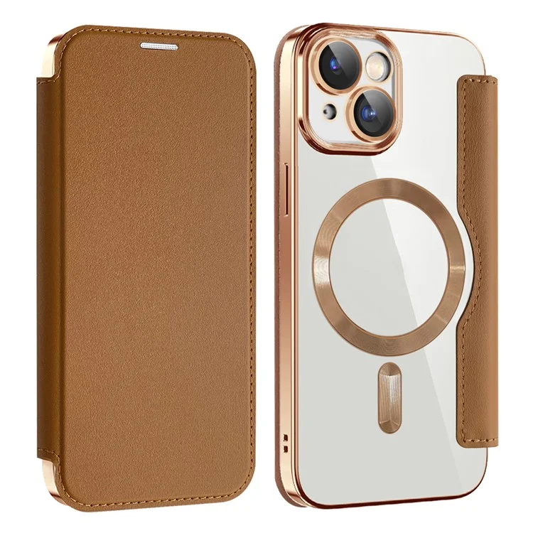Husa MagFlip » iPhone 14, Magnet, RFID protect, Leather, Chrome Edge, Gold