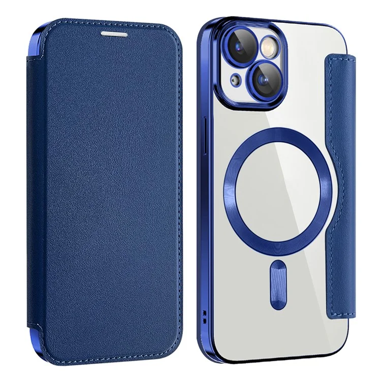 Husa MagFlip » iPhone 14, Magnet, RFID protect, Leather, Chrome Edge, Navy BLUE