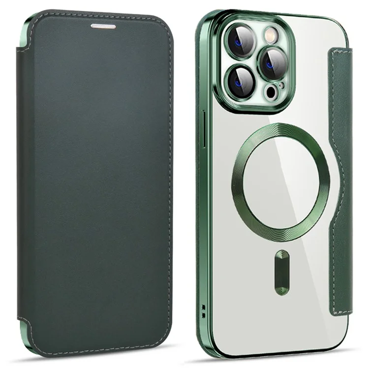 Husa MagFlip » iPhone 15 Pro Max, Magnet, RFID protect, Leather, Chrome Edge, Green