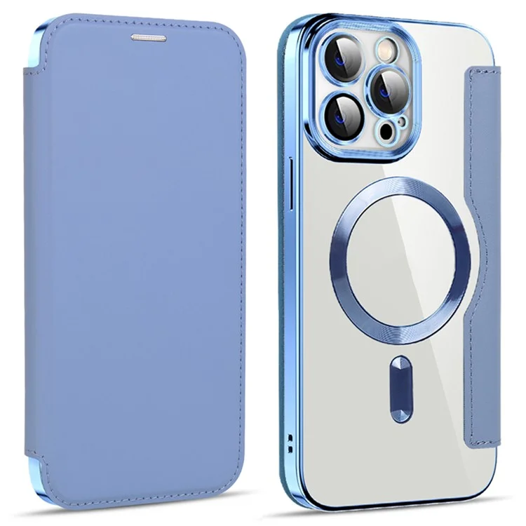 Husa MagFlip » iPhone 15 Pro Max, Magnet, RFID protect, Leather, Chrome Edge, Sky BLUE