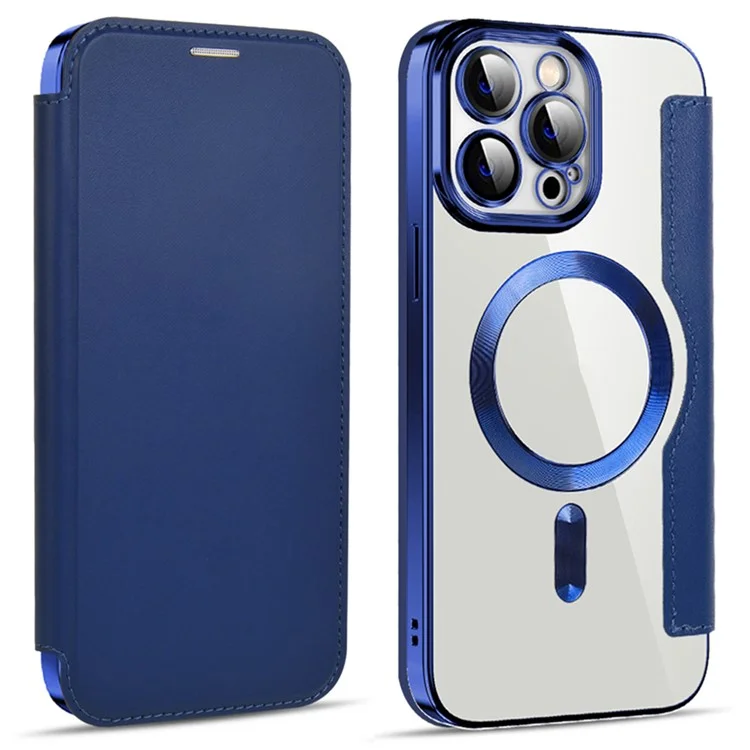 Husa MagFlip » iPhone 15 Pro Max, Magnet, RFID protect, Leather, Chrome Edge, Navy BLUE