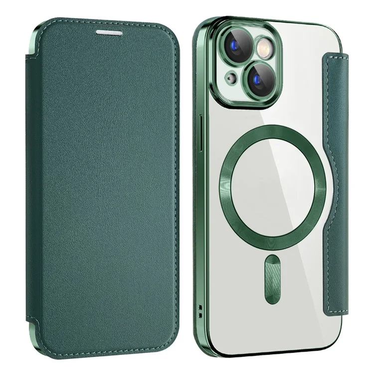 Husa MagFlip » iPhone 15, Magnet, RFID protect, Leather, Chrome Edge, Green