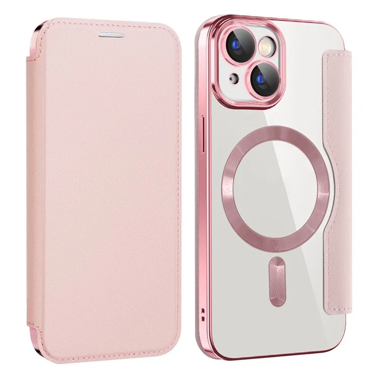 Husa MagFlip » iPhone 15, Magnet, RFID protect, Leather, Chrome Edge, Pink